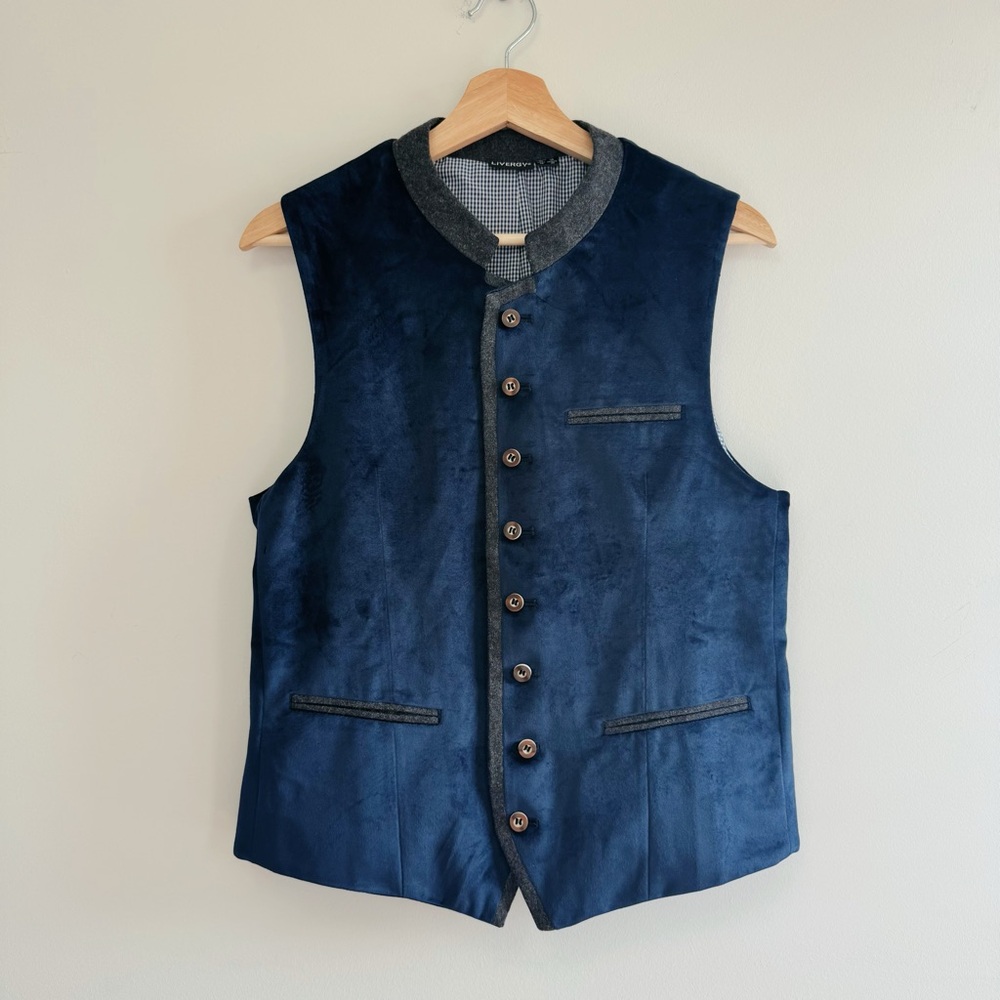 New! Men’s Traditional Navy Blue Velvet Button-Up Vest